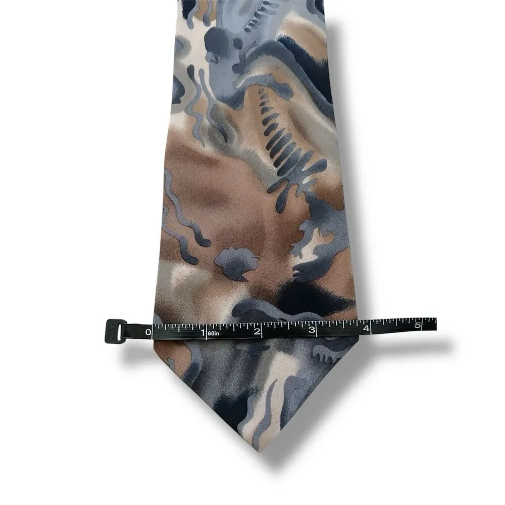 100% Silk J Garcia Brown Blue Vtg Tie 57” X 4”